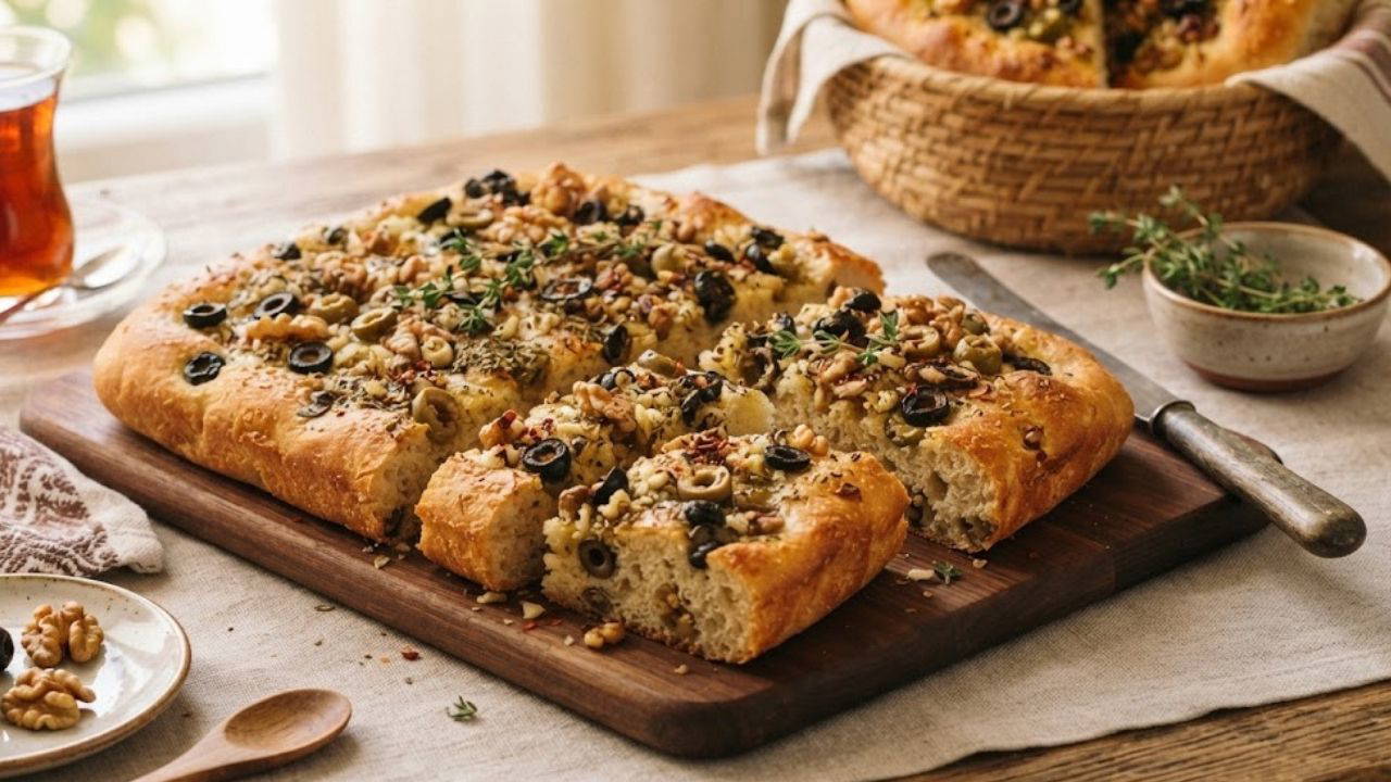 Çay Keyfine Renk Katacak Tuzlu Zeytinli Cevizli Ekmek Tarifi